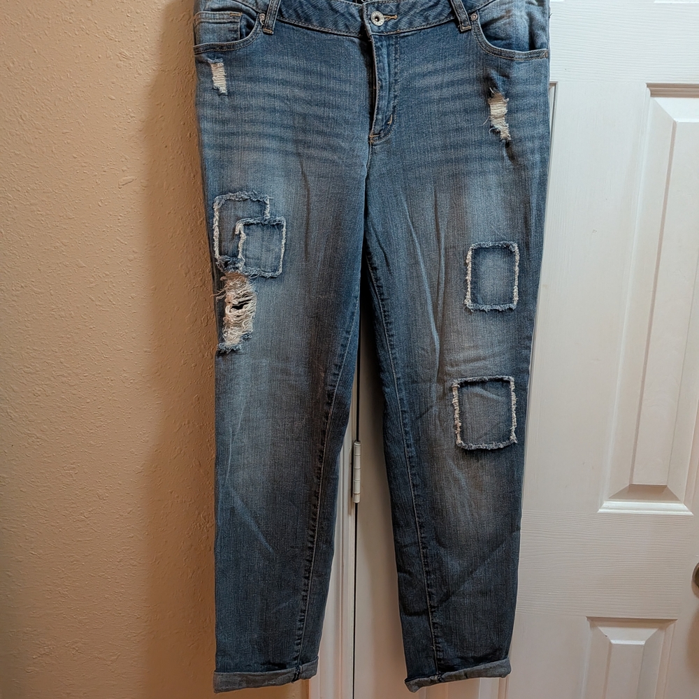 Distressed Light Blue Women’s Patchwork Jeans